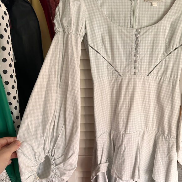 Jonathan Simkhai gingham poplin white plaid high low ruffle dress puff sleeves - Picture 10 of 11